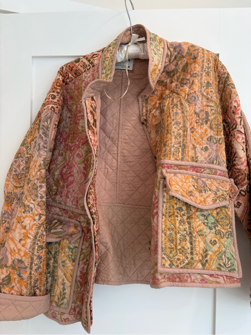 Zara Quilted Floral-Print Bomber Jacket - Pink, Yellow, Green